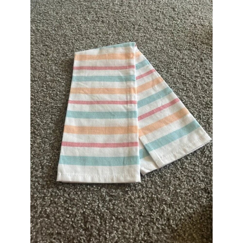 Pastel Striped Kitchen Dish Towel Pink Blue Yellow Tea Towel Cotton